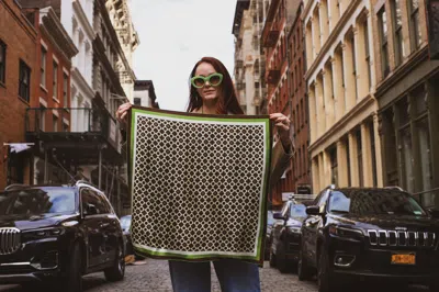 Jessie Zhao New York Double Sided Wool Silk Scarf Of Polka Dot Bloom In Multi