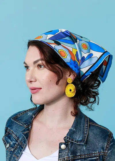 Jessie Zhao New York Silk Scarf Of Ocean Imagination In Blue