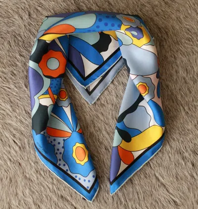 Jessie Zhao New York Silk Scarf Of Ocean Imagination In Blue