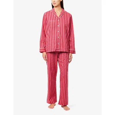 Derek Rose Womens Pink Capri Striped Cotton-poplin Pyjama Set In Red