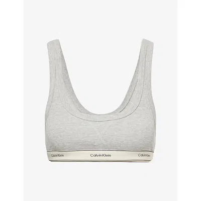 Calvin Klein Womens Grey Heather Heritage Logo-underband Stretch-cotton Bralette In Gray