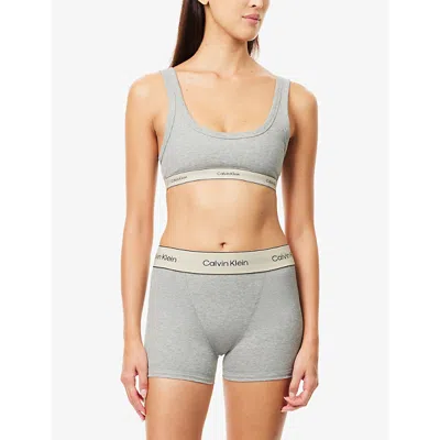 Calvin Klein Womens Grey Heather Heritage Logo-underband Stretch-cotton Bralette In Gray