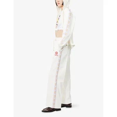 Casablanca Womens Cream Laurel Flame-panel Cotton-jersey Jogging Bottoms In White