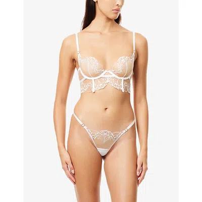 Bluebella Womens White/sheer Marisa Floral-lace Stretch-mesh Thong In White