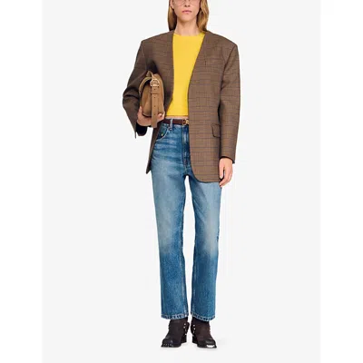 Sandro Oversized Checked Jacket In Brown