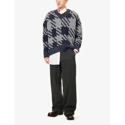 Dries Van Noten Mens Dark Grey Pennine Wide-leg Cotton Trousers In Gray