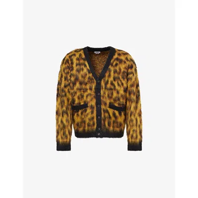 Obey Mens Patron Leopard-pattern Brushed Wool-blend Cardigan In Animal Print