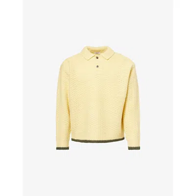 Obey Mens Multi Loreto Knitted Wool-blend Polo Jumper In Yellow
