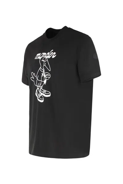 Moncler Cotton T-shirt Featuring Graphic Print In Black