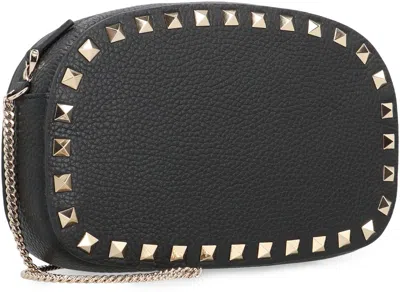 Valentino Borsa A Tracolla Rockstud In Pelle Nera Donna In Black