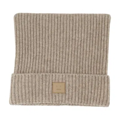 Acne Studios Ribbed Face-patch Beanie Hat In Neutral