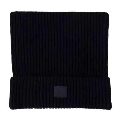 Acne Studios Womens Black Ribbed Brand-patch Wool-blend Beanie In Black