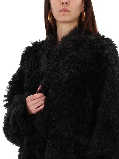 Stand Studio Carolina Long Curly Faux-fur Coat In Black