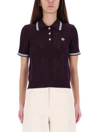 Casablanca Cotton Knit Polo Shirt In Purple