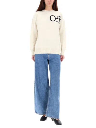 Off-white White Sweater With Logo Intarsia In Neutral