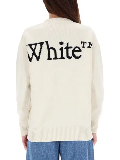 Off-white White Sweater With Logo Intarsia In Neutral