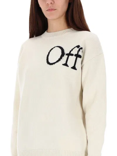 Off-white White Sweater With Logo Intarsia In Neutral