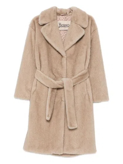 Herno Soft Alternative Fur Coat In Neutral