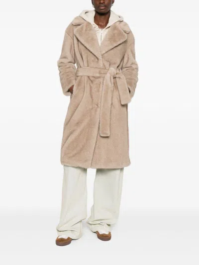 Herno Soft Alternative Fur Coat In Neutral