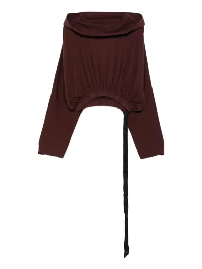 Rick Owens Drkshdw Hooded Cropped Tunic Drawstring Detail In Burgundy