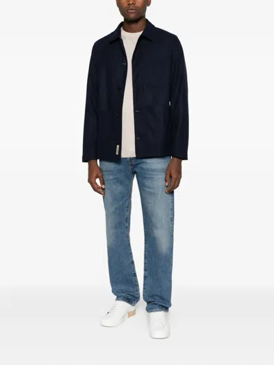 Woolrich Flannel Shirt Jacket Patch Pockets In Blue