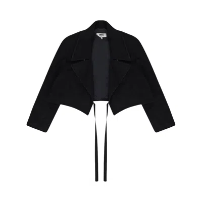 Pre-owned Mm6 Maison Margiela Cropped Wool Jacket 'black' | Women's Size 42