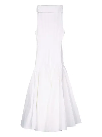 Jacquemus Triana Paneled Pleated Cotton-poplin Midi Dress In White