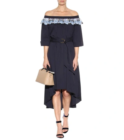 Shop Peter Pilotto Lace-trimmed Cotton-blend Dress In Eavy