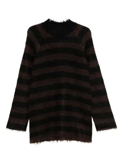 Undercover Striped Crew-neck Sweater In Brown