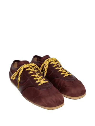 Dries Van Noten Low-top Nylon Running Sneakers With Leather Inserts In Burgundy