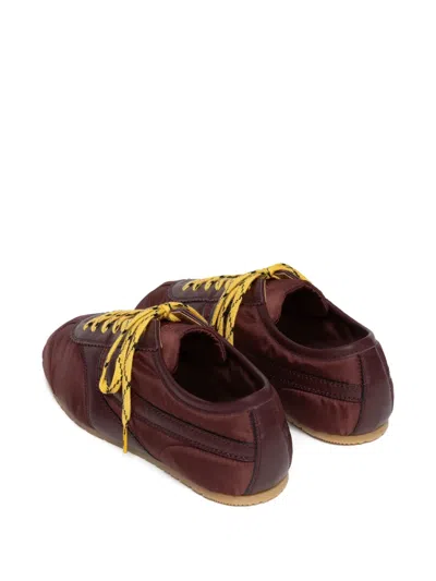 Dries Van Noten Low-top Nylon Running Sneakers With Leather Inserts In Burgundy