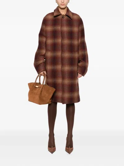 Manuel Ritz Checked Coat In Brown