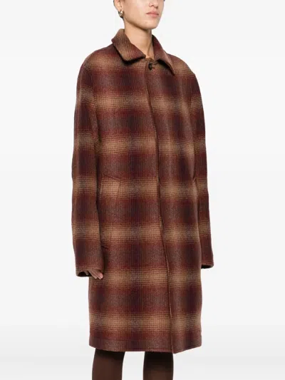 Manuel Ritz Checked Coat In Brown