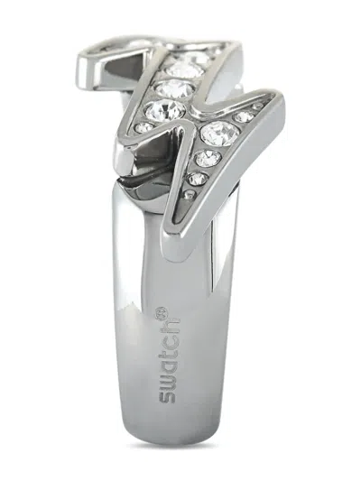 Pre-owned Swatch Vintage Crystal-embellished Ring In Silver