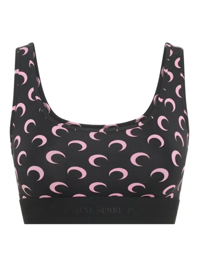 Marine Serre "moon" Printed Jersey Sports Bra In Black