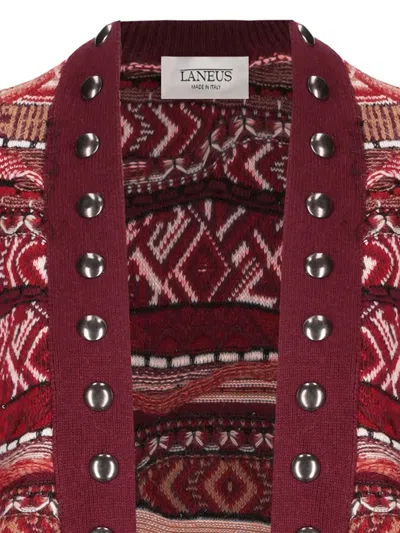 Laneus Studded Patterned Cardigan In Red