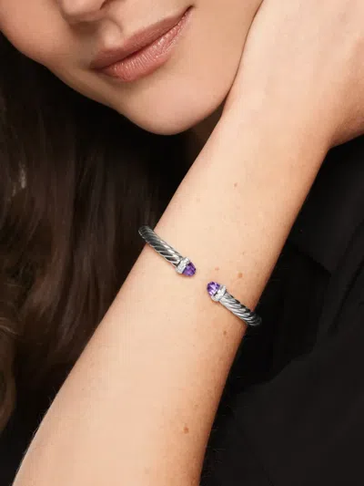 David Yurman Sterling Silver Cable Flex® Amethyst And Diamond Bracelet In Silver