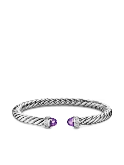 David Yurman Sterling Silver Cable Flex® Amethyst And Diamond Bracelet In Silver