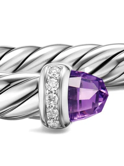 David Yurman Sterling Silver Cable Flex® Amethyst And Diamond Bracelet In Silver