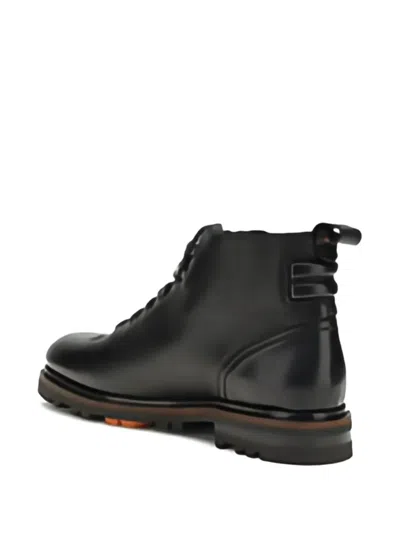 Santoni Leather Ankle Boot In Black