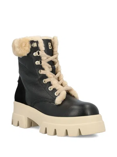 Bogner Shearling-trim Lace-up Combat Boots In Black