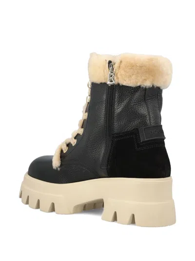 Bogner Shearling-trim Lace-up Combat Boots In Black