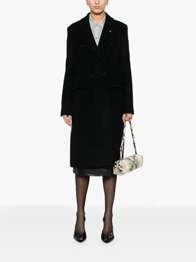 Manuel Ritz Double-breasted Wool-blend Coat In Black