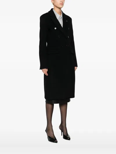Manuel Ritz Double-breasted Wool-blend Coat In Black