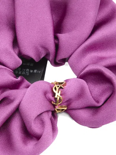 Saint Laurent Twisted Cassandre Ring-detail Silk Scrunchie In Purple