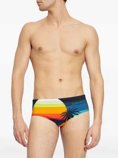Dsquared2 Logo-detail Striped Swimming Trunks In Blue
