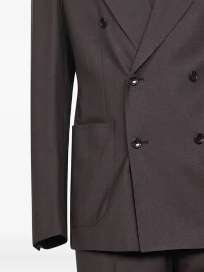 Tagliatore Brown Stretch Wool Vesuvio Double-breasted Suit In Brown