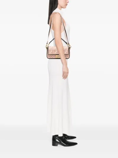 Pre-owned Fendi 2000-2025 Zucca Embroidered Canvas Baguette Satchel In Pink