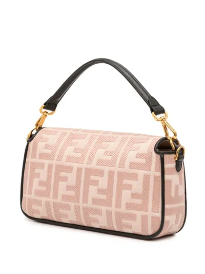 Pre-owned Fendi 2000-2025 Zucca Embroidered Canvas Baguette Satchel In Pink