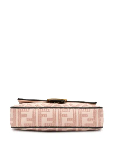 Pre-owned Fendi 2000-2025 Zucca Embroidered Canvas Baguette Satchel In Pink